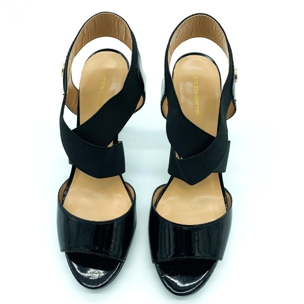 Liz Claiborne Black Strappy Open Toe Leather Heels - Picture 3 of 6